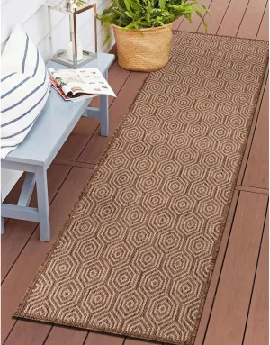 Rugshop Palmaria Modern Geometric Textured Flat Weave Easy Cleaning Outdoor Rugs for Deck,Patio,Backyard Indoor/Outdoor Runner Rug 2' x 7' Brown