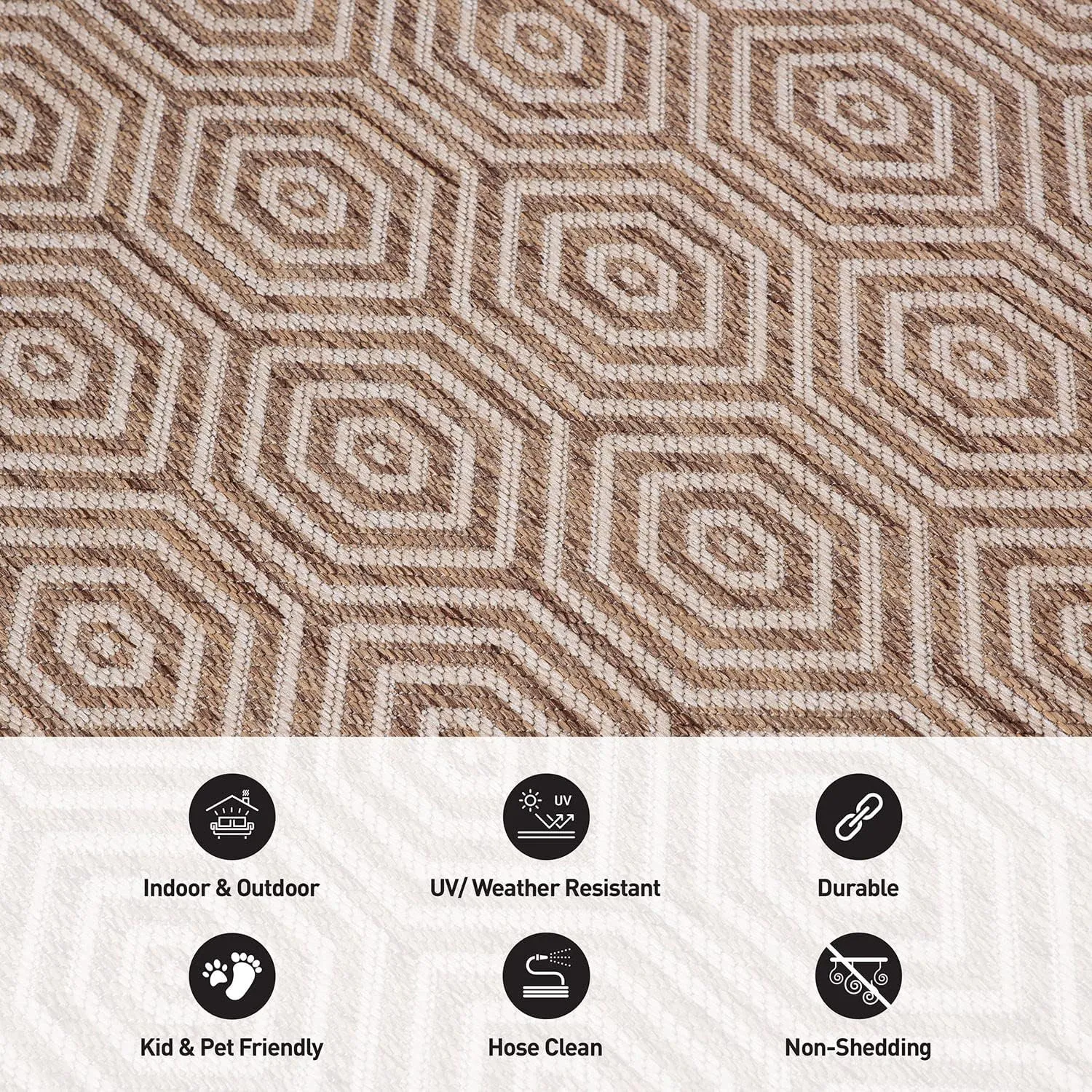 Rugshop Palmaria Modern Geometric Textured Flat Weave Easy Cleaning Outdoor Rugs for Deck,Patio,Backyard Indoor/Outdoor Runner Rug 2' x 7' Brown
