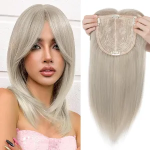 S-noilite 14inch Hair Toppers for Women with Bang Long Straight Clip in HairPieces for Women with Thinning Hair Add Volume 14inch Mixed Grey
