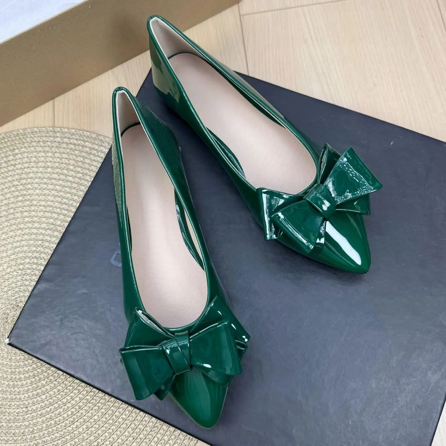 SAILING LU Bow-Knot Ballet Flats for Women Pointed Toe Crystals Wedding Shoes Comfort Light Weight Loafers