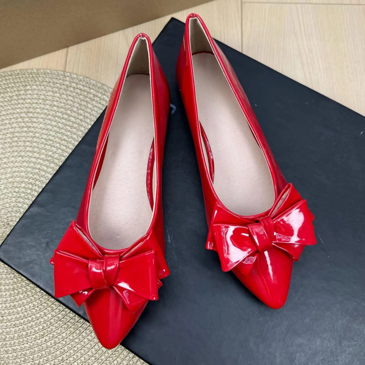 SAILING LU Bow-Knot Ballet Flats for Women Pointed Toe Crystals Wedding Shoes Comfort Light Weight Loafers