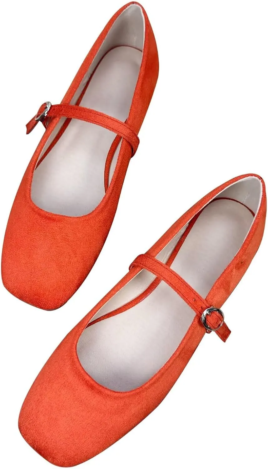 SAILING LU Women's Mary Jane Ballet Flats Square Toe Flat Shoes Suede Dress Shoes Comfortable Wear to Work Slip On Moccasins