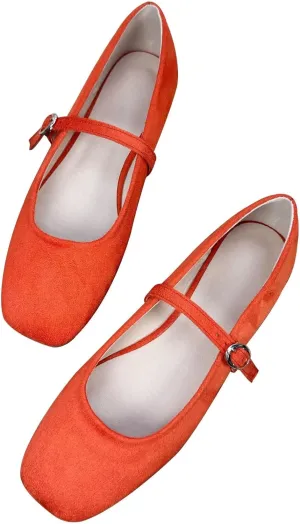 SAILING LU Women's Mary Jane Ballet Flats Square Toe Flat Shoes Suede Dress Shoes Comfortable Wear to Work Slip On Moccasins