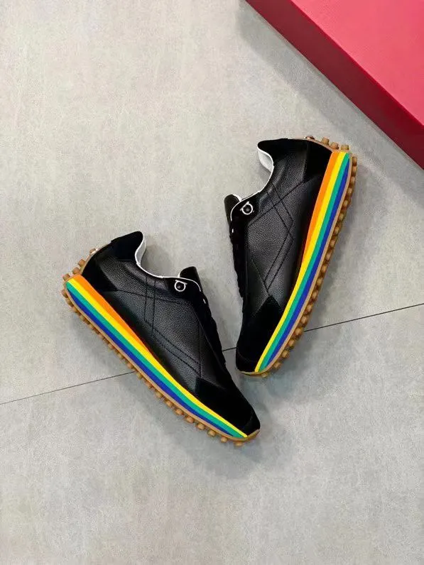 SALVATORE FERRAGAMO || Iggy Rainbow-heel Retro Trainers In Black