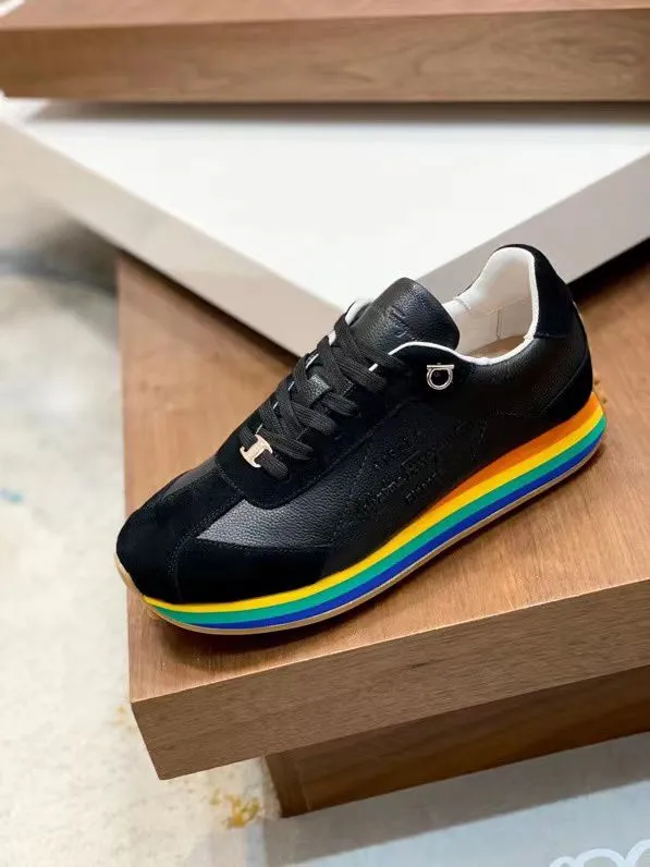 SALVATORE FERRAGAMO || Iggy Rainbow-heel Retro Trainers In Black