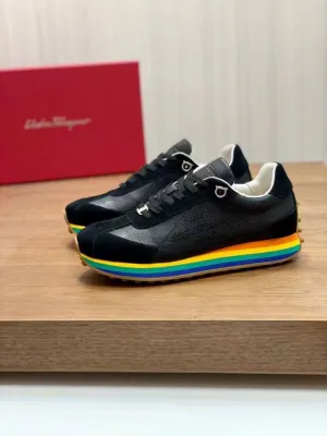 SALVATORE FERRAGAMO || Iggy Rainbow-heel Retro Trainers In Black