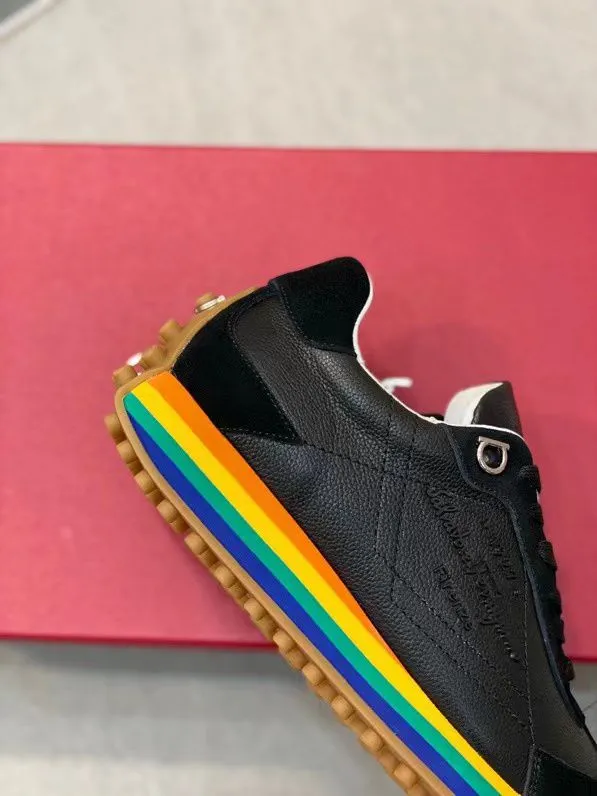 SALVATORE FERRAGAMO || Iggy Rainbow-heel Retro Trainers In Black