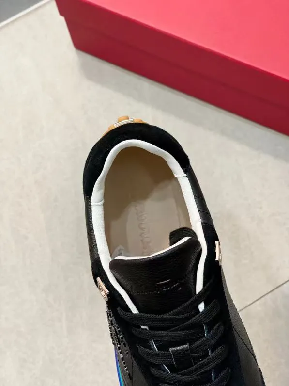 SALVATORE FERRAGAMO || Iggy Rainbow-heel Retro Trainers In Black