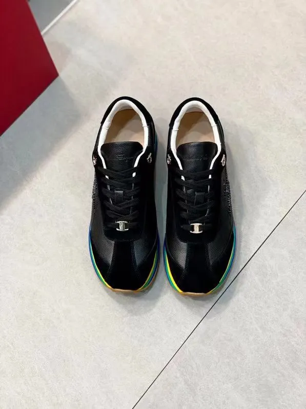 SALVATORE FERRAGAMO || Iggy Rainbow-heel Retro Trainers In Black