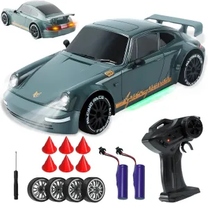 SANCO 1:20 RC Drift Car - 2.4G Drifting Car with Dual Tire System & LED Lights, 20 KM/H, 50-Minute Playtime, Racing Toy Remote Control for Adults Boys Girls 2pcs Rechargeable Batteries （Gray）