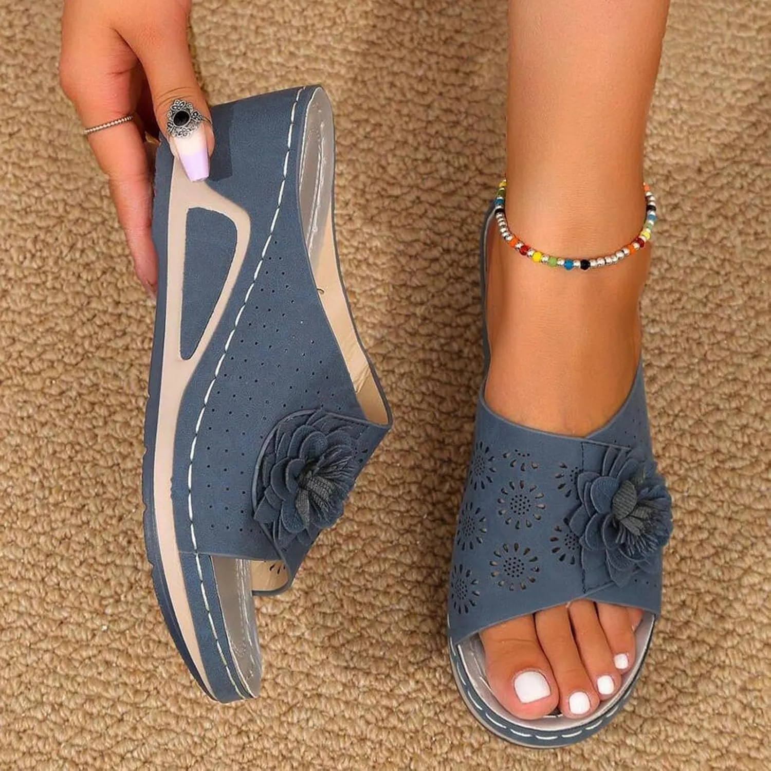 Sandals for Women Arch Support Open Toe Soft Insole Beach Vacation Slingback Twist Knot Bow Orthopedic Low Heel Slipper Platform Summer 2025 Orthopedic Slides Wedges Slip On Sandal