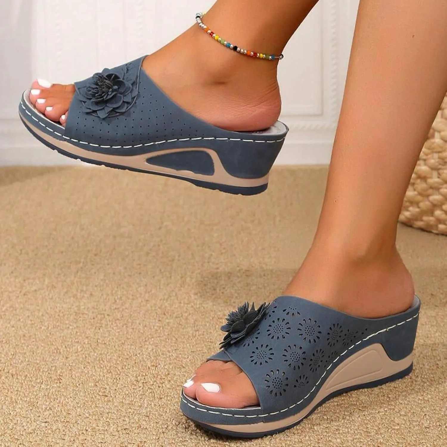 Sandals for Women Arch Support Open Toe Soft Insole Beach Vacation Slingback Twist Knot Bow Orthopedic Low Heel Slipper Platform Summer 2025 Orthopedic Slides Wedges Slip On Sandal