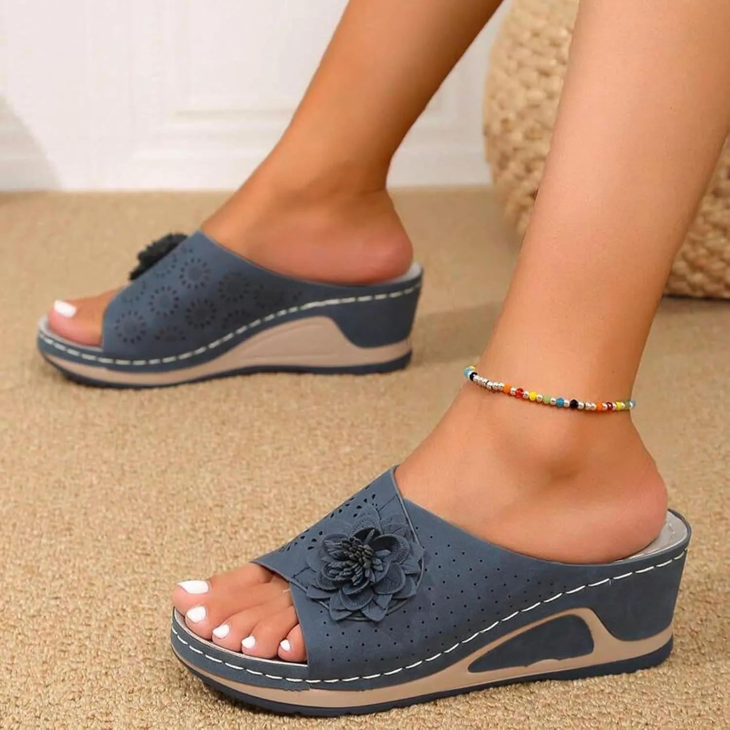 Sandals for Women Arch Support Open Toe Soft Insole Beach Vacation Slingback Twist Knot Bow Orthopedic Low Heel Slipper Platform Summer 2025 Orthopedic Slides Wedges Slip On Sandal
