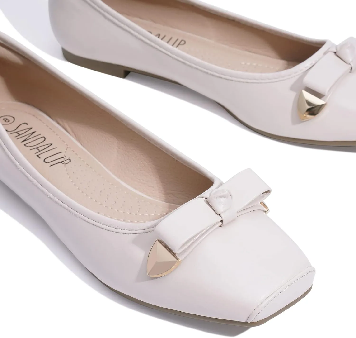 SANDALUP Ballet Flats, Wide Welt Buckle Square Closed Toe Flats Comfort Slip on Flat Ballerina Buckle Ballet Shoes for Women Dressy All Day Wear