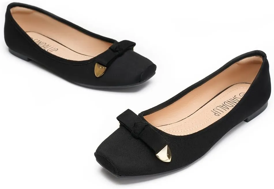 SANDALUP Ballet Flats, Wide Welt Buckle Square Closed Toe Flats Comfort Slip on Flat Ballerina Buckle Ballet Shoes for Women Dressy All Day Wear