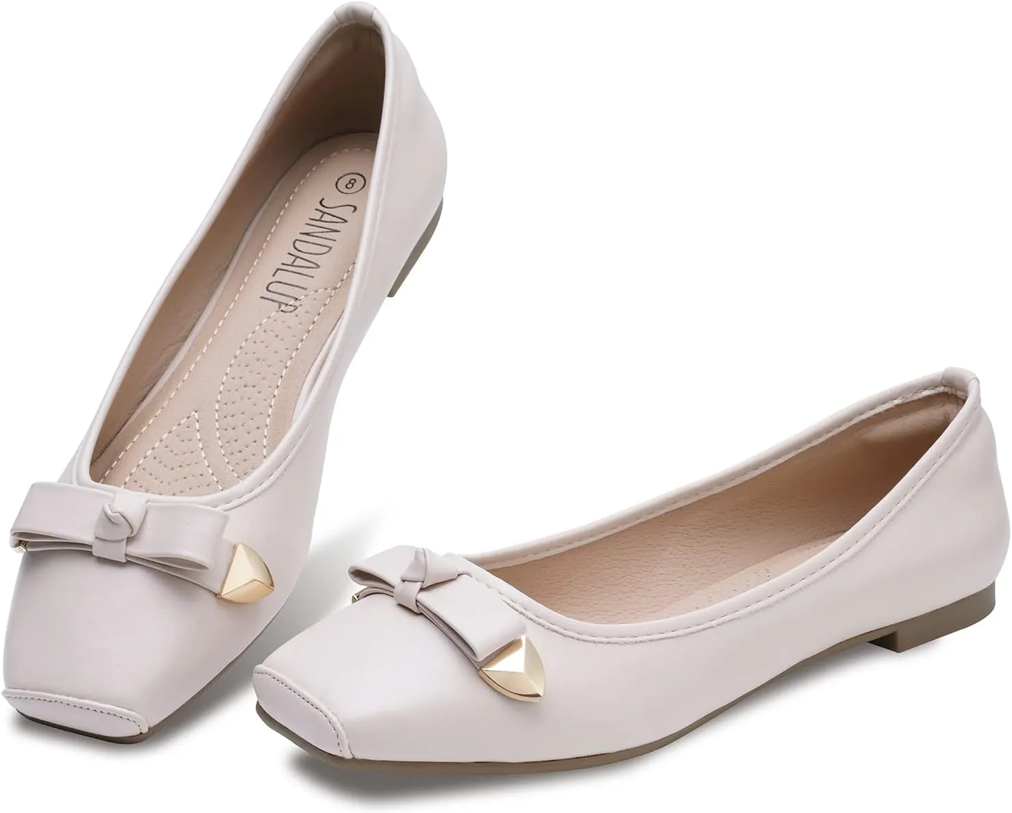 SANDALUP Ballet Flats, Wide Welt Buckle Square Closed Toe Flats Comfort Slip on Flat Ballerina Buckle Ballet Shoes for Women Dressy All Day Wear