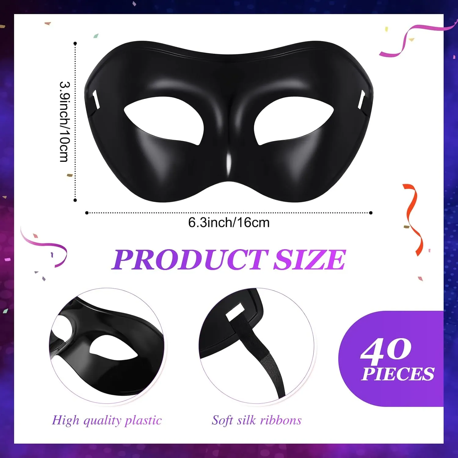 Sanwuta Mardi Gras Masquerade Mask Black Unisex Half Face Mask Retro Venetian Mask for Women Men Party Costume