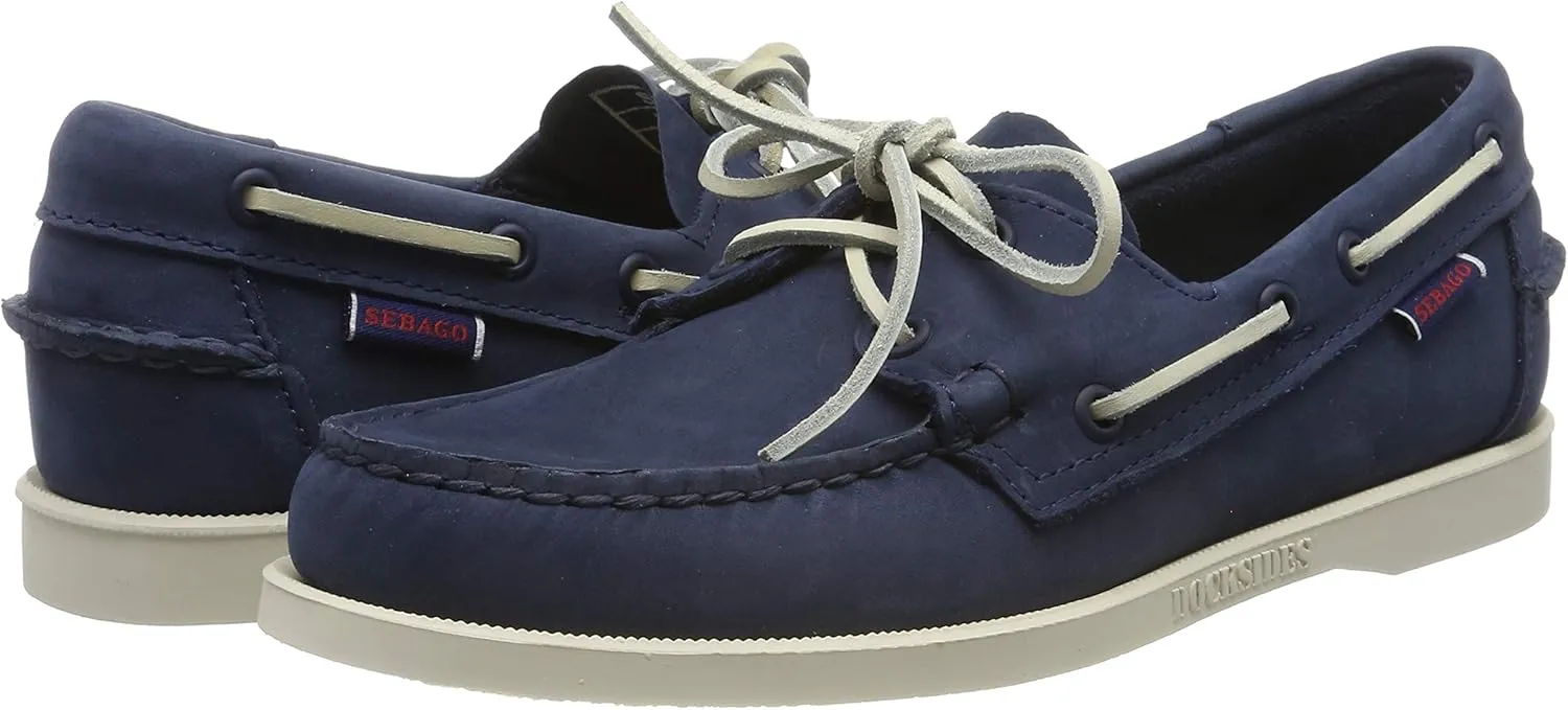 Sebago Portland Nubuck Boat Shoes - Handsewn, Lined Leather Moccasins with Non-Marking, Non-Slip Siped Rubber Outsoles