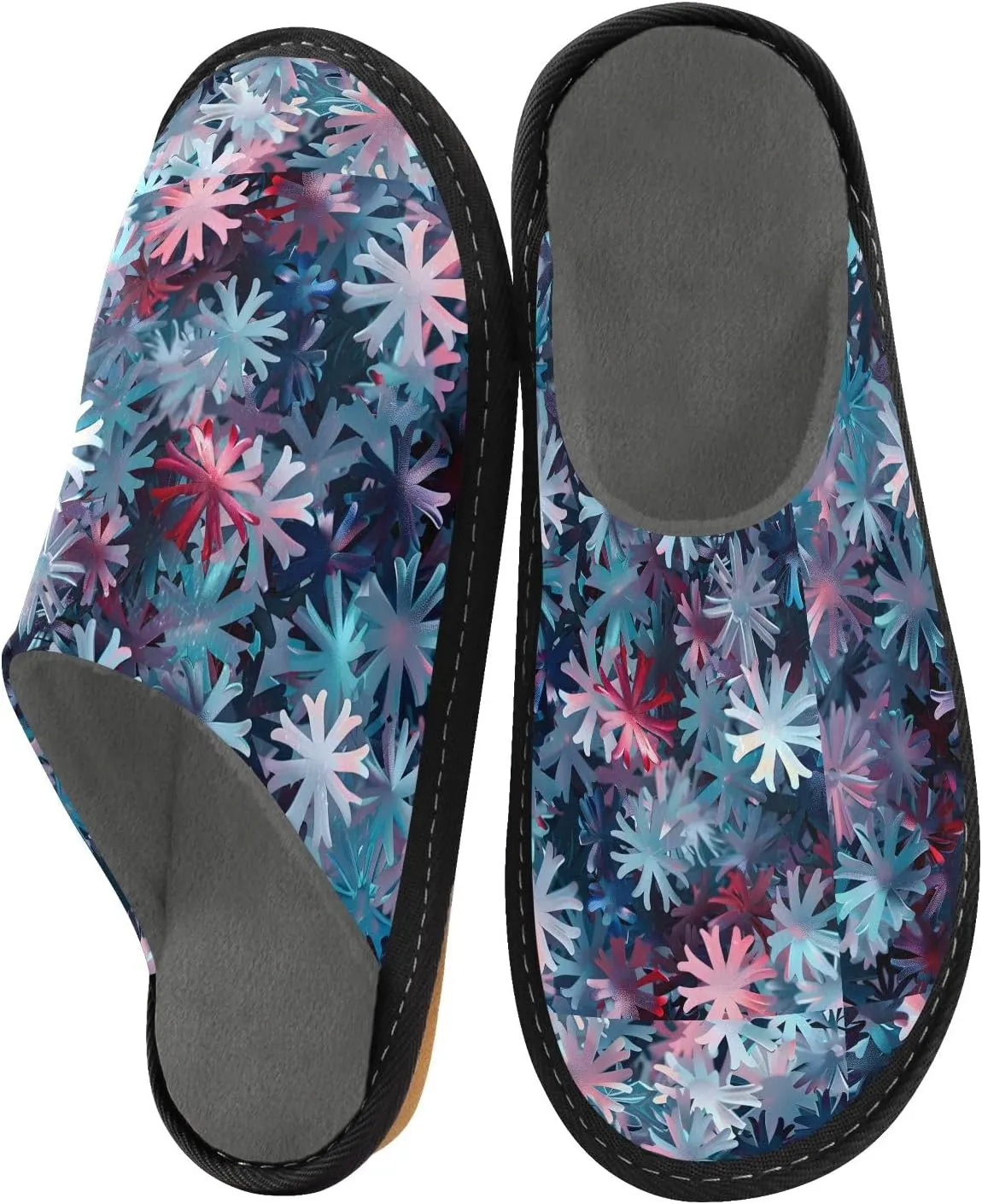 senya Abstract Snowflakes Fuzzy Slippers Soft Home Bedroom Slippers for Women Men House Shoes