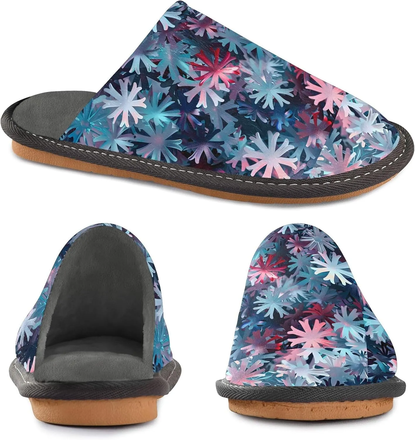 senya Abstract Snowflakes Fuzzy Slippers Soft Home Bedroom Slippers for Women Men House Shoes