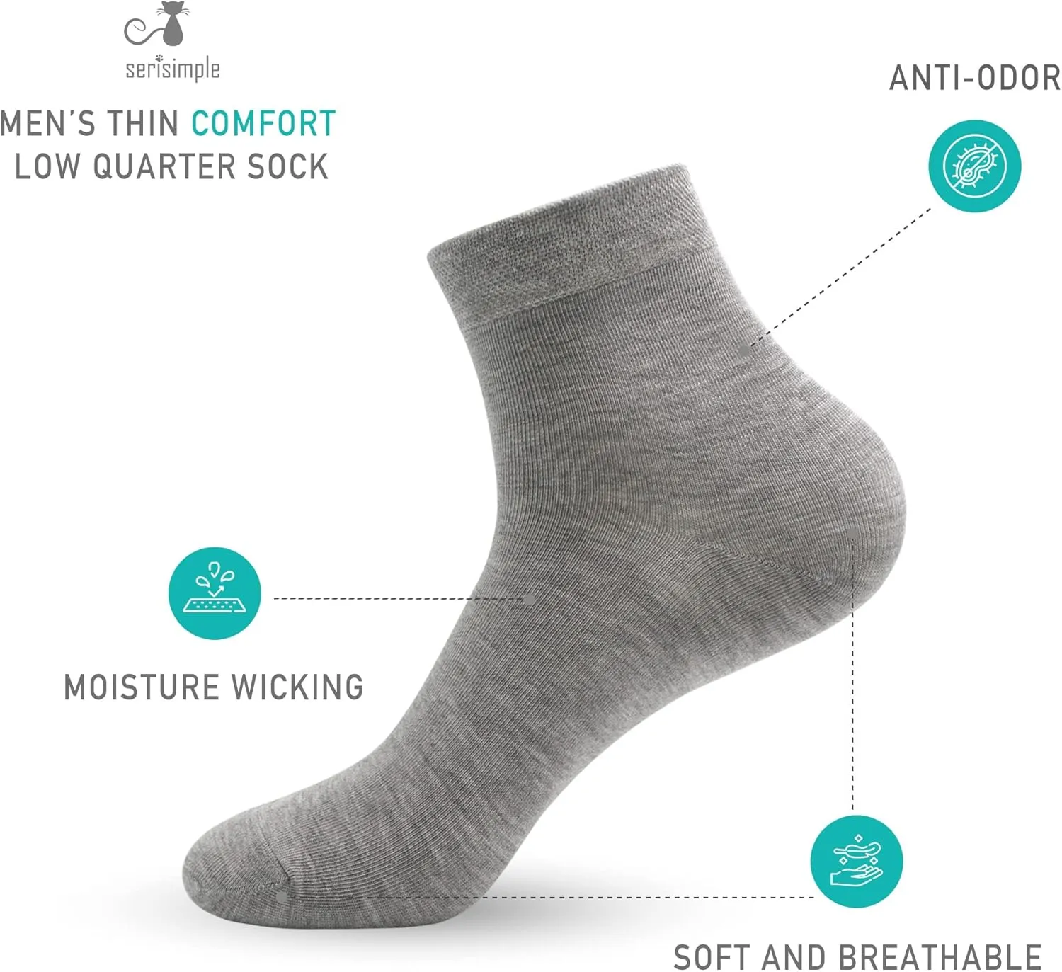 SERISIMPLE Viscose Bamboo Men's Breathable Quarter Thin Ankle High Socks - Comfort Cool Soft 5 Pairs