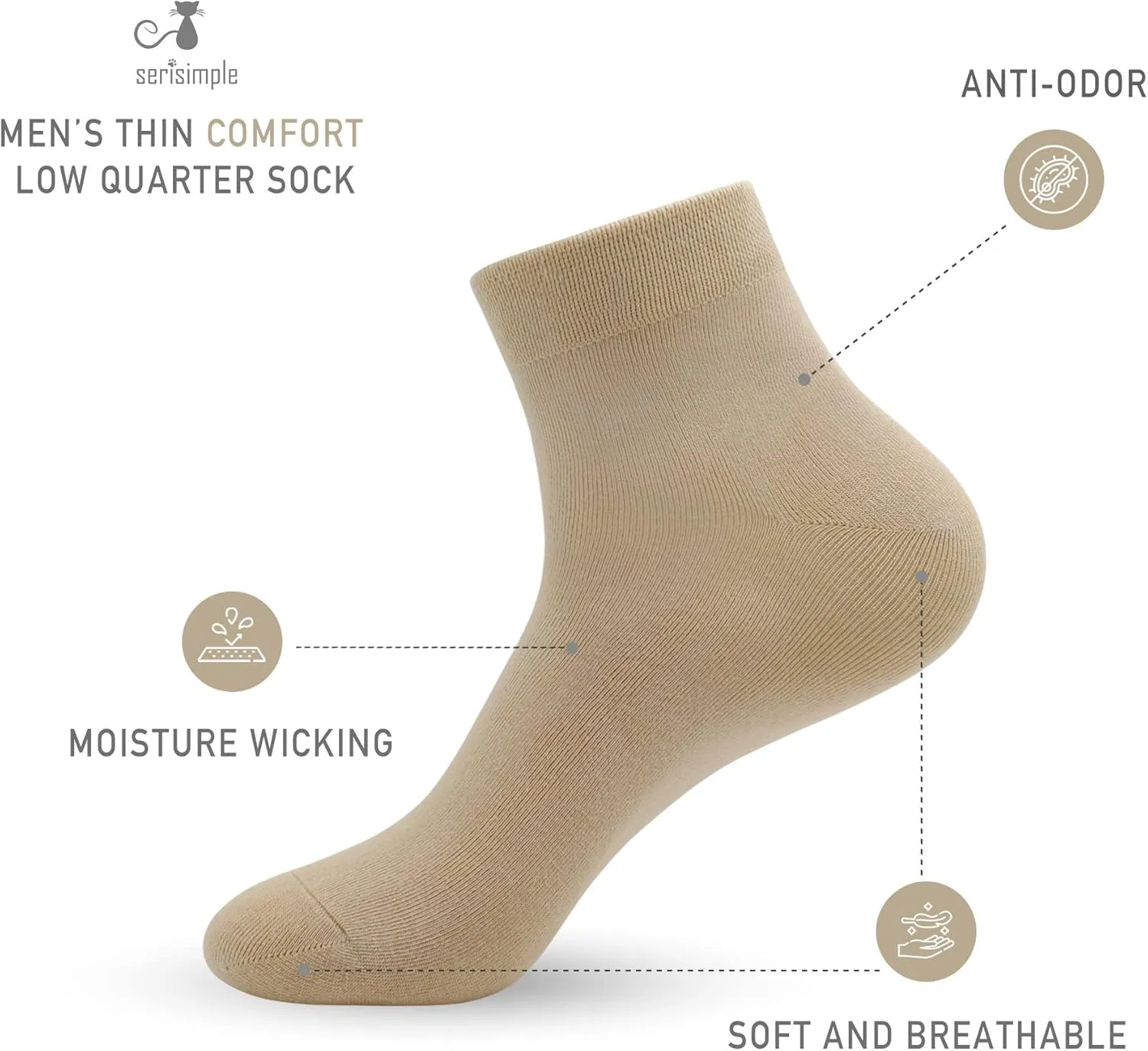 SERISIMPLE Viscose Bamboo Men's Breathable Quarter Thin Ankle High Socks - Comfort Cool Soft 5 Pairs