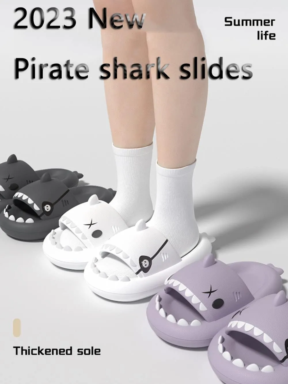 Shark Slides For Women And Men, The Novel Beach Sandals And Non -Slipproof Soles Of Shark Slide Adults commonly Used in Men And Women, Beige
