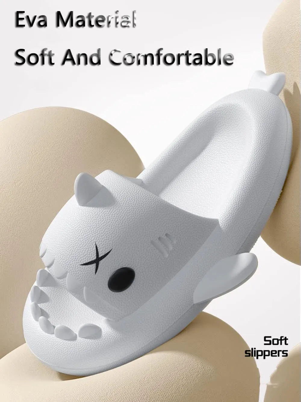 Shark Slides For Women And Men, The Novel Beach Sandals And Non -Slipproof Soles Of Shark Slide Adults commonly Used in Men And Women, Beige