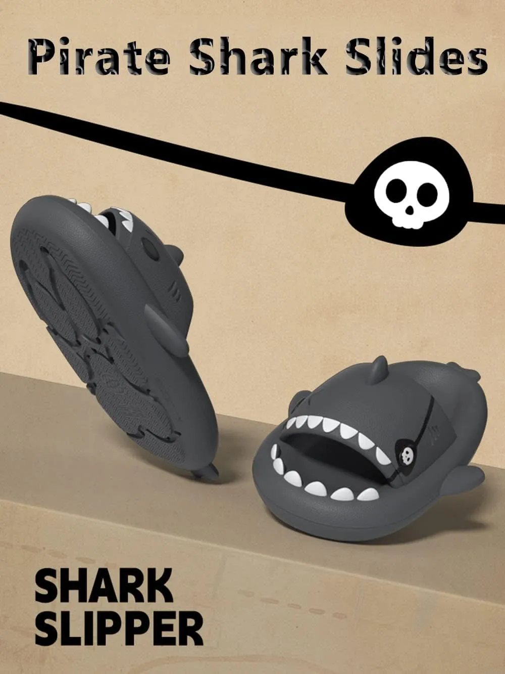 Shark Slides For Women And Men, The Novel Beach Sandals And Non -Slipproof Soles Of Shark Slide Adults commonly Used in Men And Women, Beige