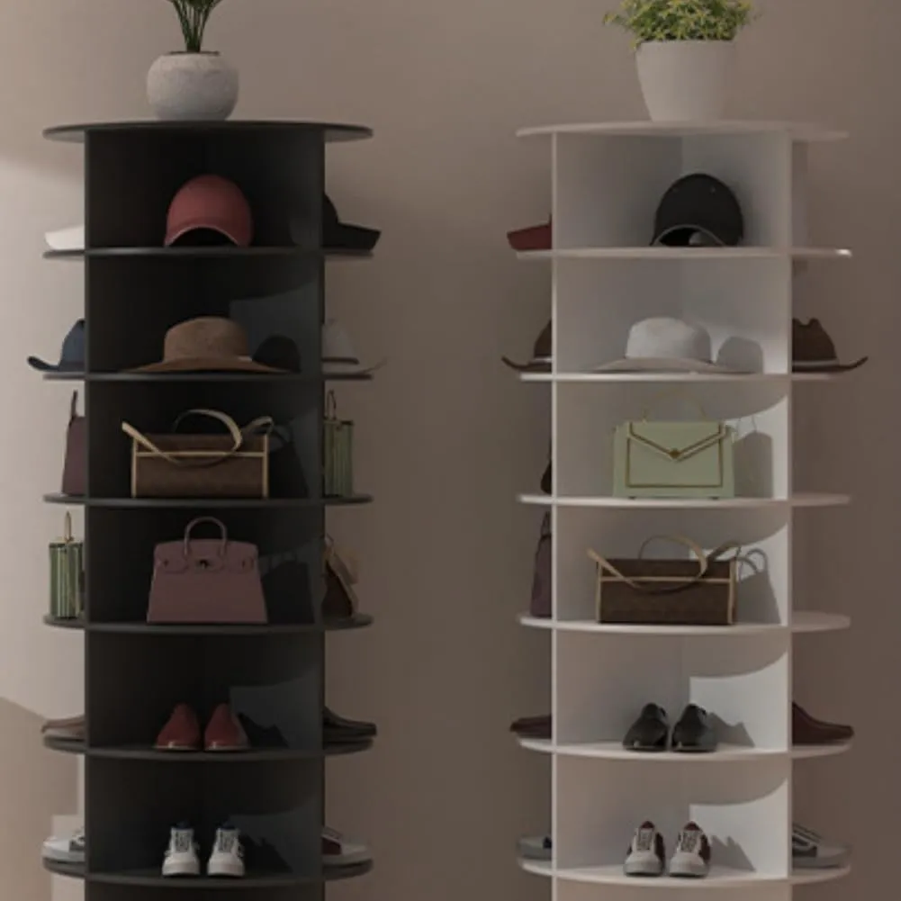 Shoe Organizer 7-Tier Spinning Shoe Rack - 360° Rotating Storage Organizer for 20-30 Pairs, Space Saving Narrow Design for Entryway/Closet Closet Handbag Display Rotate (White01)