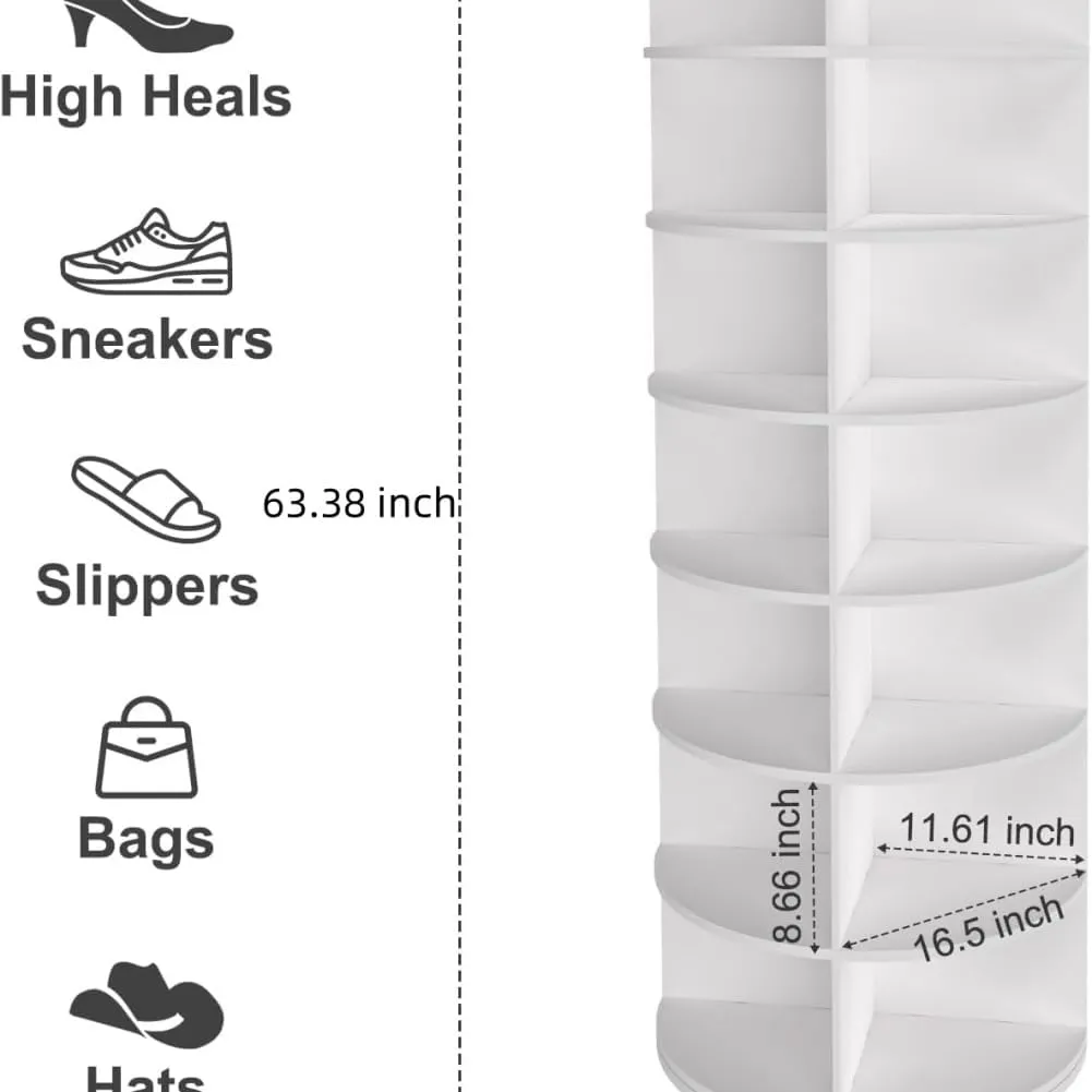 Shoe Organizer 7-Tier Spinning Shoe Rack - 360° Rotating Storage Organizer for 20-30 Pairs, Space Saving Narrow Design for Entryway/Closet Closet Handbag Display Rotate (White01)