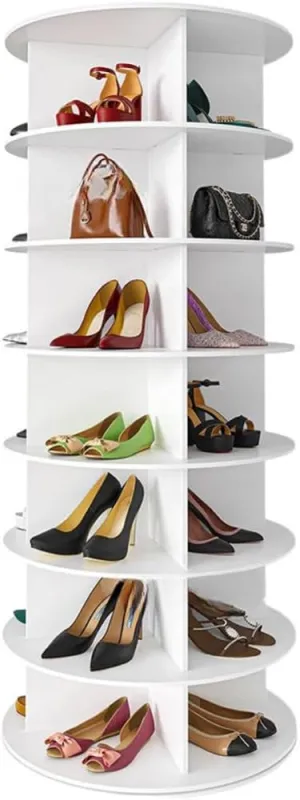 Shoe Organizer 7-Tier Spinning Shoe Rack - 360° Rotating Storage Organizer for 20-30 Pairs, Space Saving Narrow Design for Entryway/Closet Closet Handbag Display Rotate (White01)