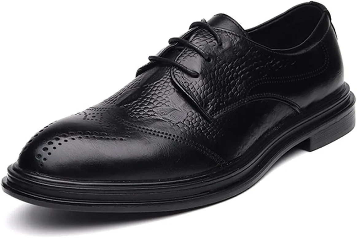 Shoes Dress Oxford for Men Lace Up Brogue Embossed Wing tip Crocodile Print Burnished Toe Non Slip Block Heel Slip Resistant Low Top Wedding