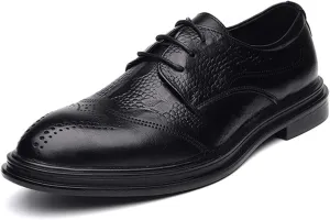 Shoes Dress Oxford for Men Lace Up Brogue Embossed Wing tip Crocodile Print Burnished Toe Non Slip Block Heel Slip Resistant Low Top Wedding