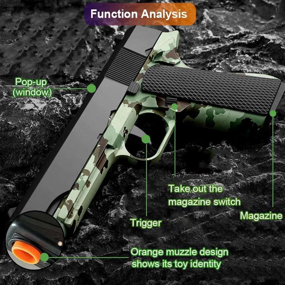 Shooting Game Toy Gun for Boys Girls,Toy Pistols Ejecting Slide Action with Orange Muzzle, Toy Foam Blaster with Scope,80 EVA Bullets,48 Shells,2 Magazines for Kids Adults,Green