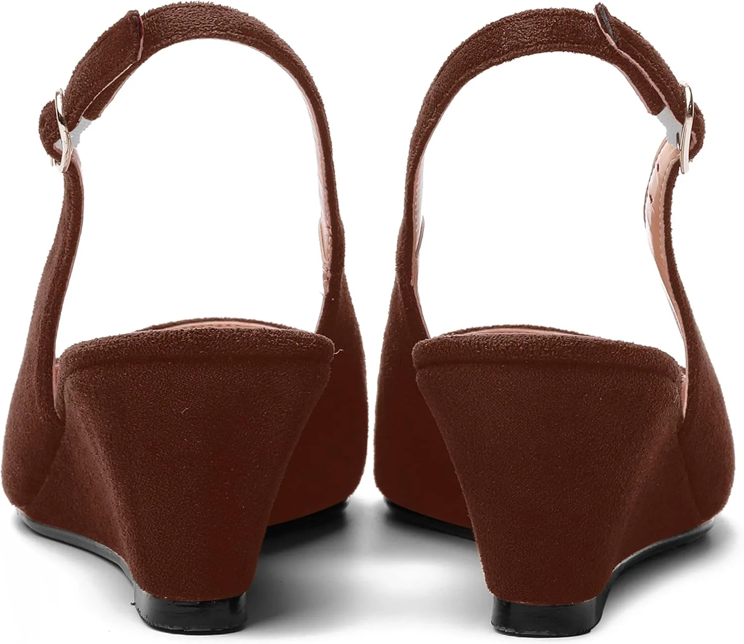 SHOWFOREST Womens Solid Adjustable Strap Suede Dress Buckle Dating Pointed Toe Wedge Low Heel Pumps Shoes 2 Inch