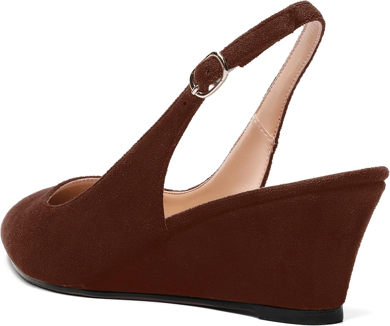 SHOWFOREST Womens Solid Adjustable Strap Suede Dress Buckle Dating Pointed Toe Wedge Low Heel Pumps Shoes 2 Inch