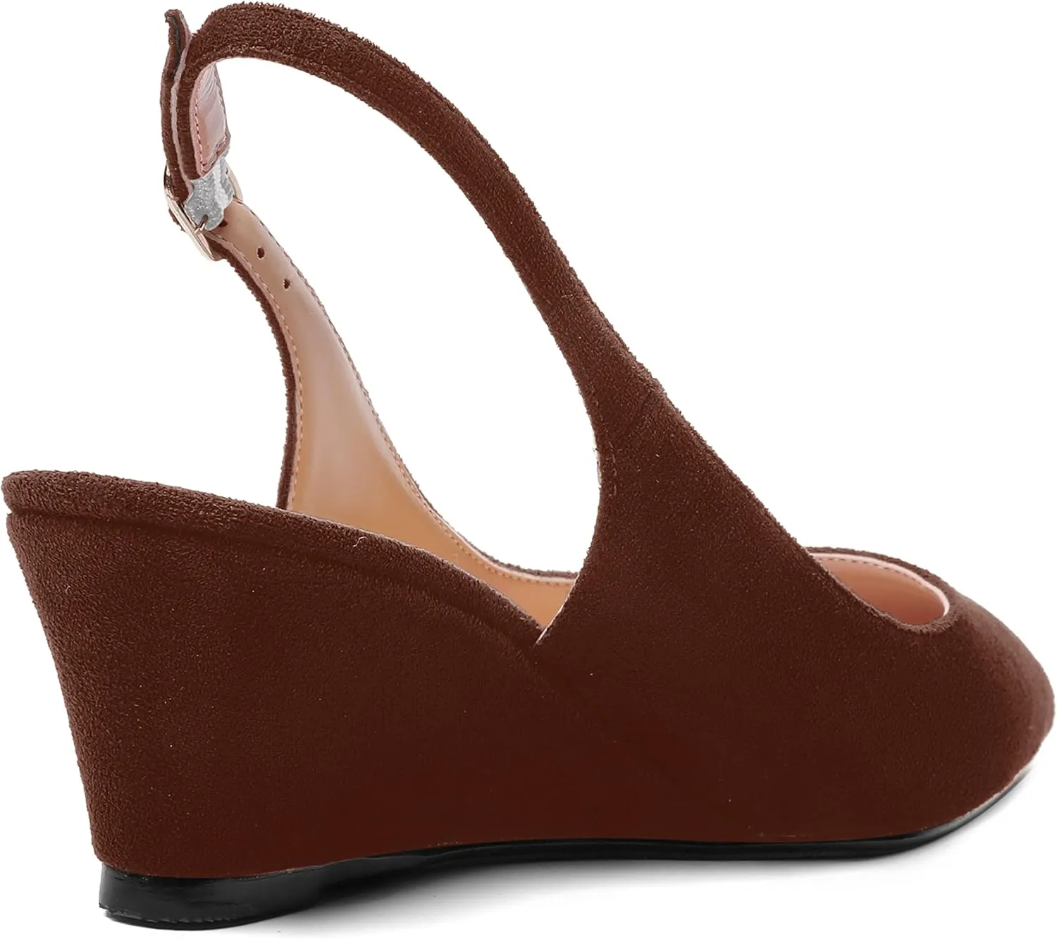 SHOWFOREST Womens Solid Adjustable Strap Suede Dress Buckle Dating Pointed Toe Wedge Low Heel Pumps Shoes 2 Inch