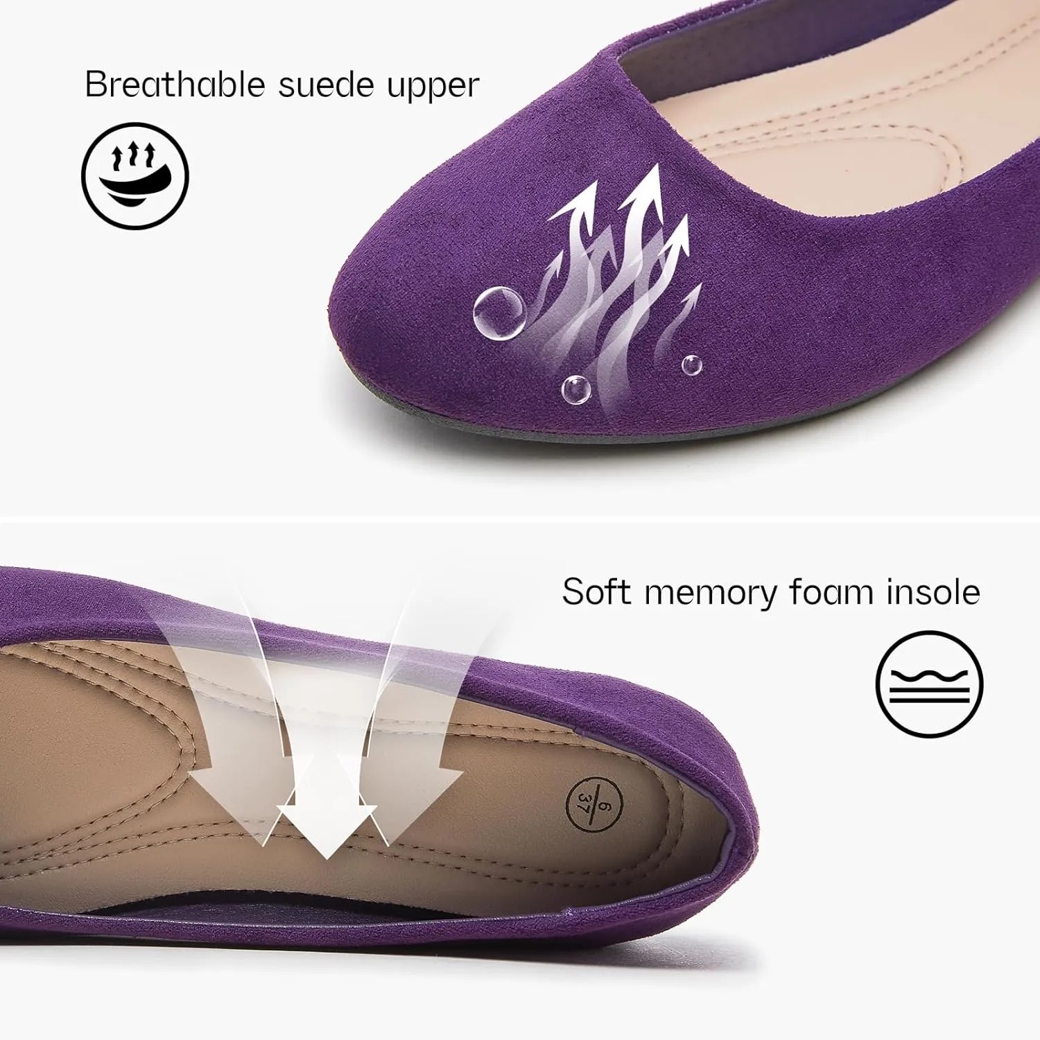 Shupua Flats for Women Round Toe Flat Shoes Dressy Black Ballet Flats Comfortable Womens Dress Shoes Ballerina Flats for Work
