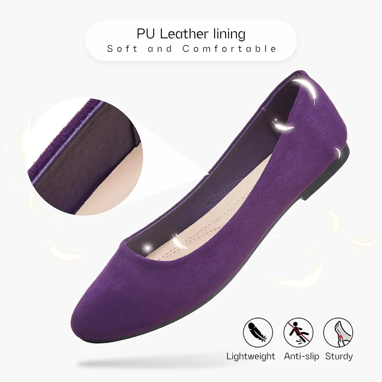 Shupua Flats for Women Round Toe Flat Shoes Dressy Black Ballet Flats Comfortable Womens Dress Shoes Ballerina Flats for Work