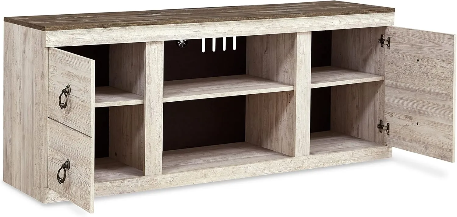 Signature Design by Ashley Willowton Shabby Chic Large TV Stand up to 60" with 3 Shelves and Fireplace Option, White
