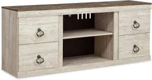 Signature Design by Ashley Willowton Shabby Chic Large TV Stand up to 60" with 3 Shelves and Fireplace Option, White