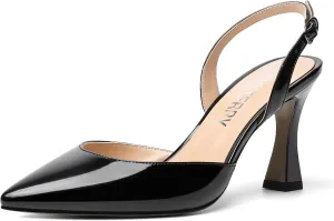 SKYSTERRY Womens Pointed Toe Wedding Sexy Buckle Solid Patent Slingback Spool High Heel Pumps Shoes 3.3 Inch