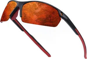SKYWAY Polarized Sunglasses for Men Women, Wrap Around Sports Sun Glasses Lightweight TR90 Frame UV400 Protection(Red)