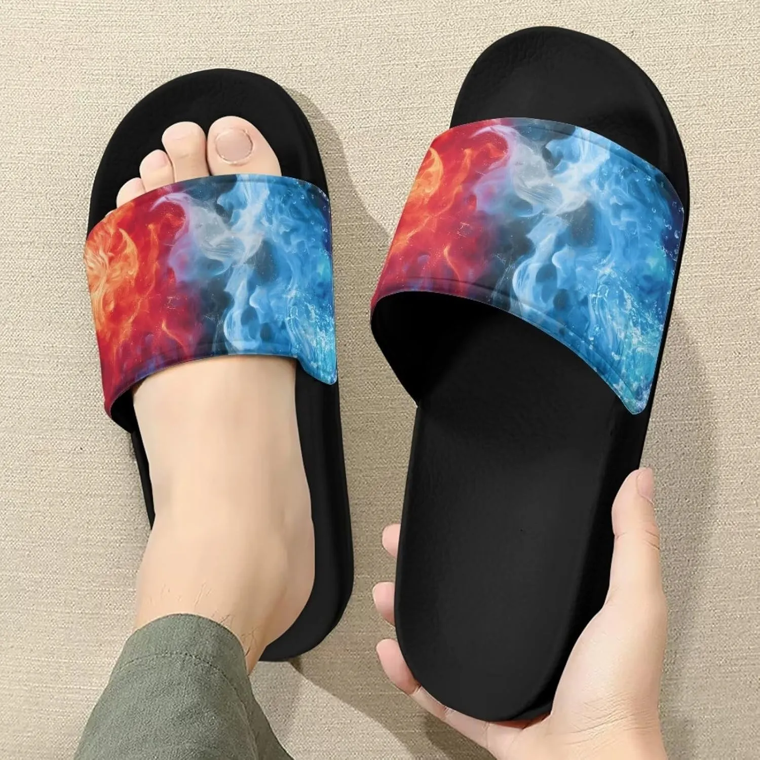 Slide Sandals, Beach Flats for Women, Comfotable Open Toe Non Slip Summer Shoes for Gym, Pool, Camping, Beach
