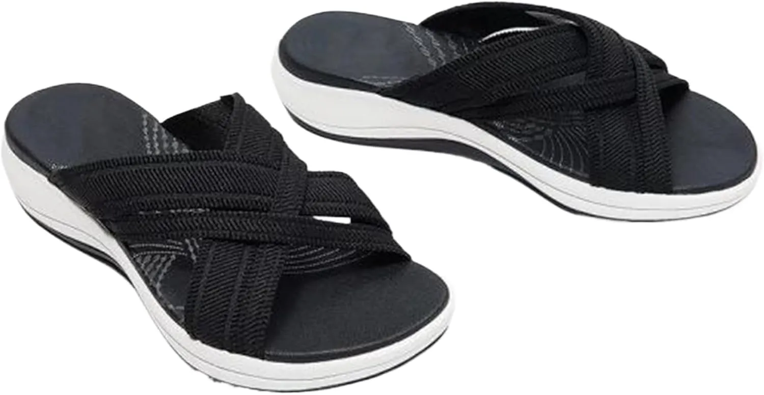 Slide Sandals for Women 2025 Summer Open Toe Slip-on Flat Slipper Lightweight Comfy Criss Cross Beach Shoes
