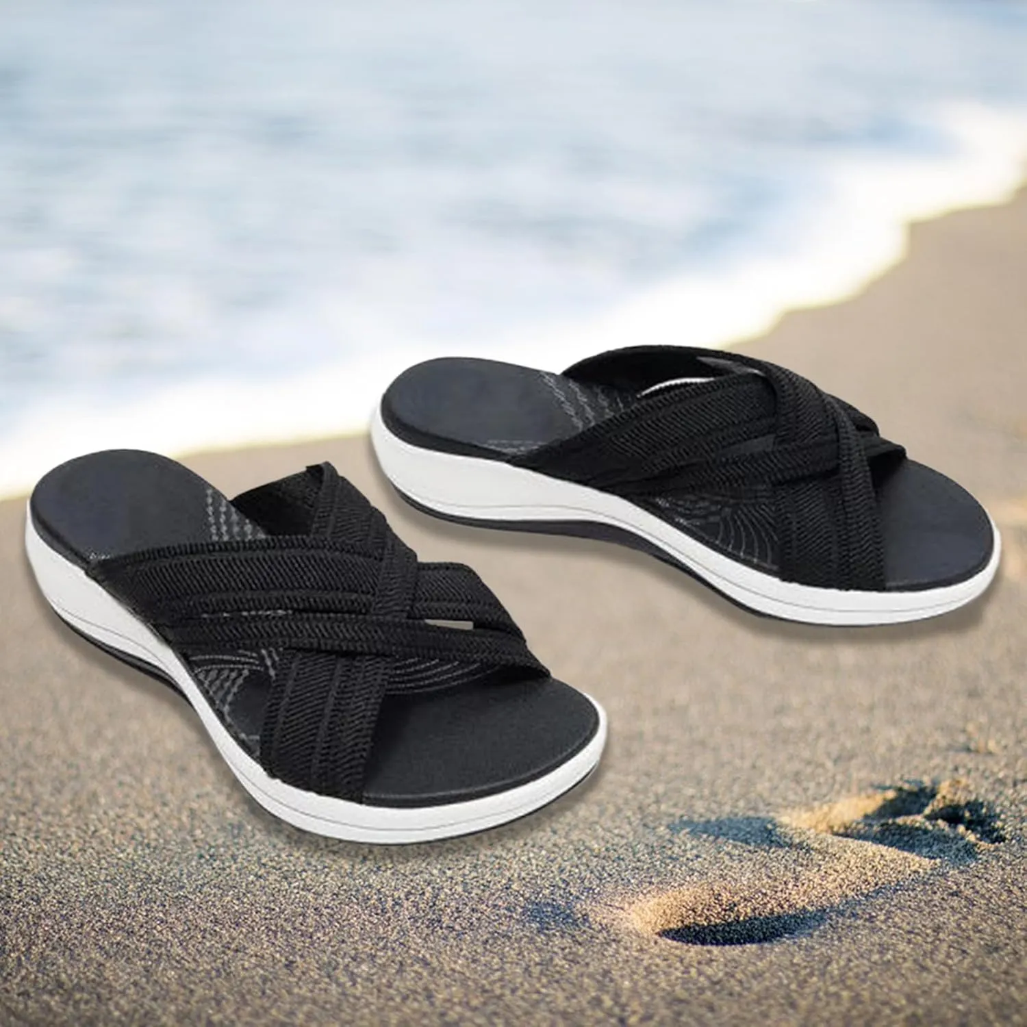 Slide Sandals for Women 2025 Summer Open Toe Slip-on Flat Slipper Lightweight Comfy Criss Cross Beach Shoes