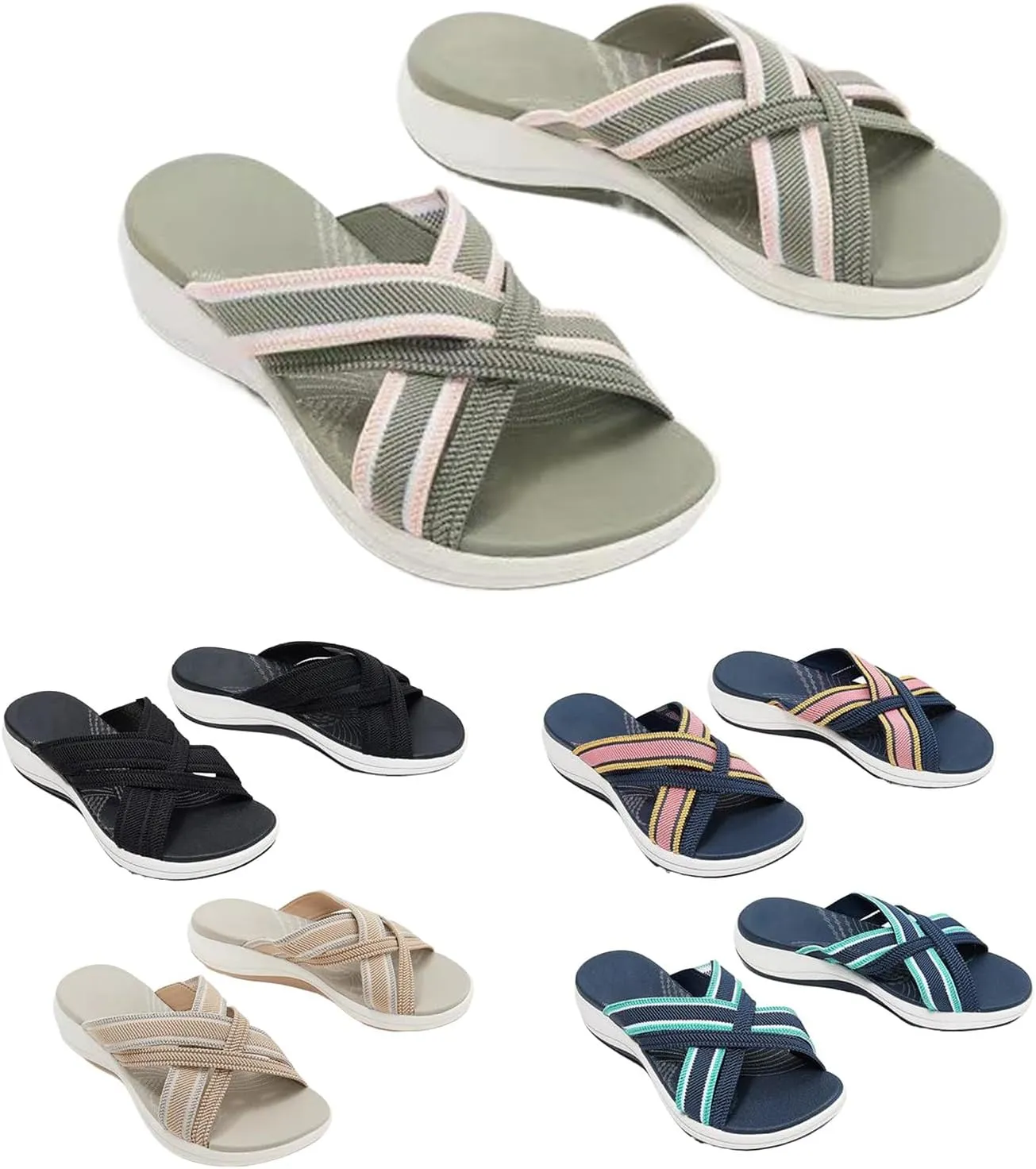 Slide Sandals for Women 2025 Summer Open Toe Slip-on Flat Slipper Lightweight Comfy Criss Cross Beach Shoes
