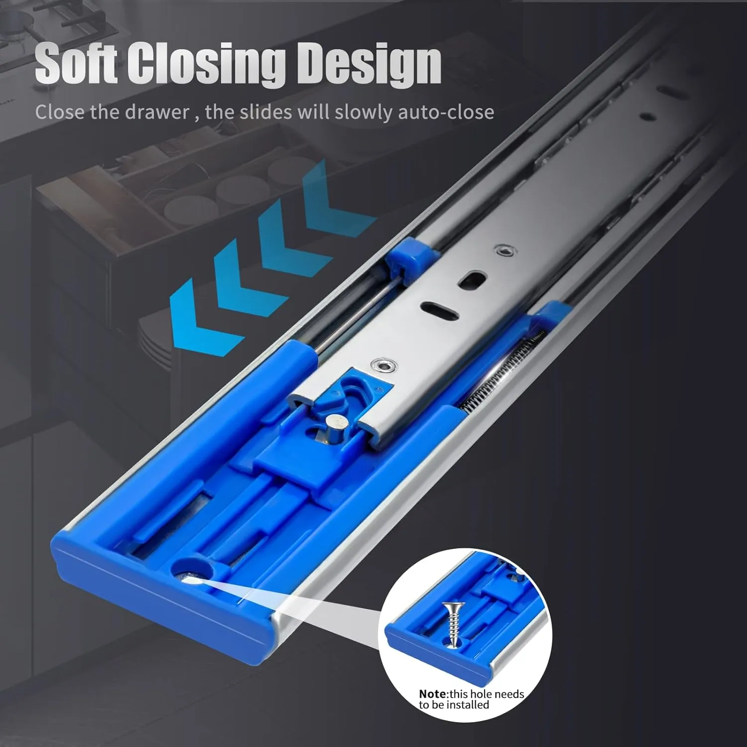 SLIDEWAY 200 Lbs Soft Close Heavy Duty Drawer Slides 1 Pair 14 16 18 20 22 24 26 28 Inch Full Extension Ball Bearing Sliding Rails Cabinet Runners Tracks Tool Box Glides-Soft Closing 22"