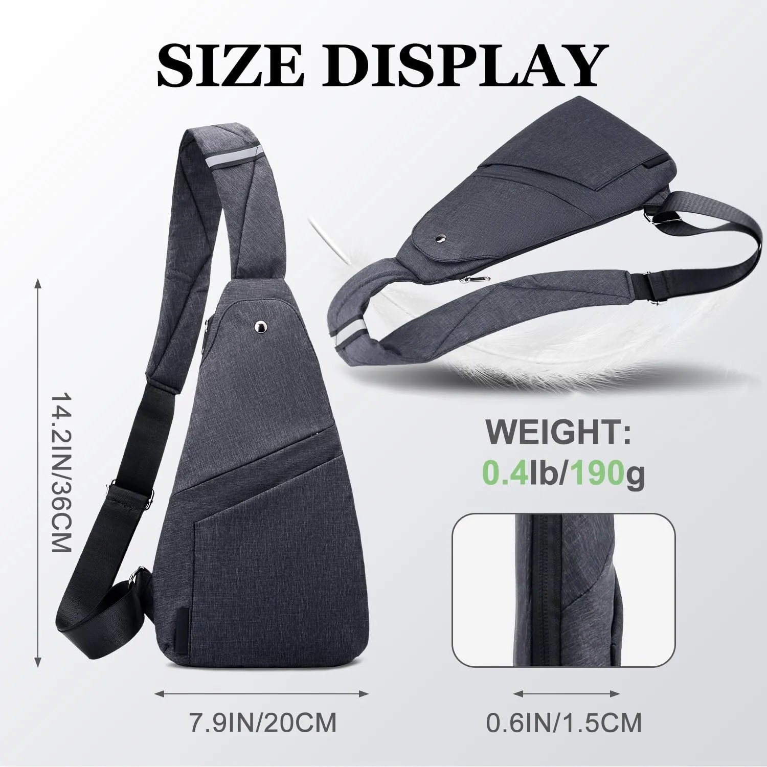 Sling Bag Anti-Thief Crossbody Personal Pocket Bag Lightweight Chest Shoulder Backpack for Travel Hiking (Dark Grey)